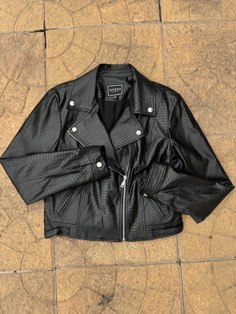 GUESS Black Textured Faux Leather Moto Jacket